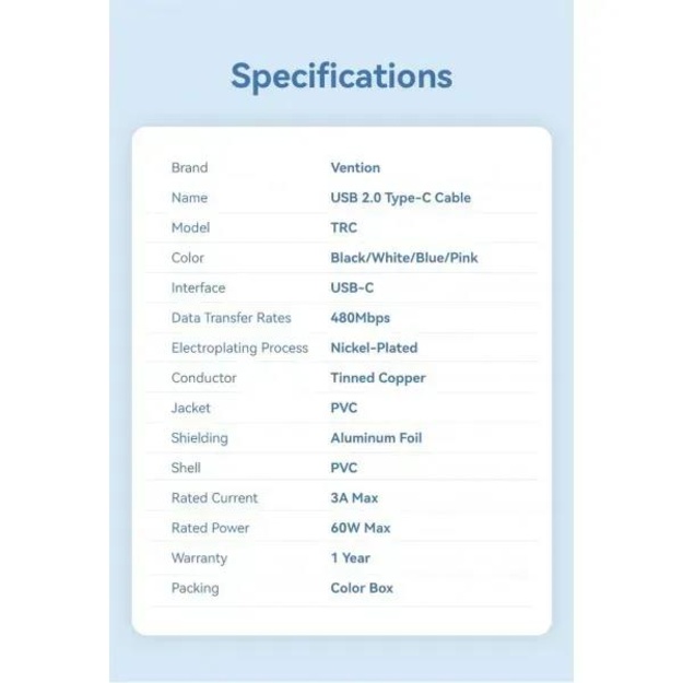 CABLE USB-C TO USB-C/2M BLUE TRCSH VENTION