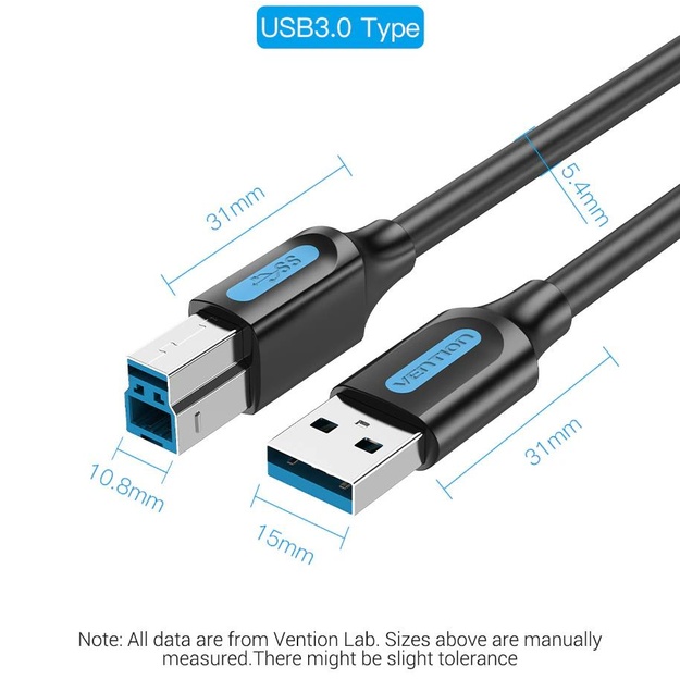 CABLE USB3.0 MALE TO MALE/3M BLACK COOBI VENTION