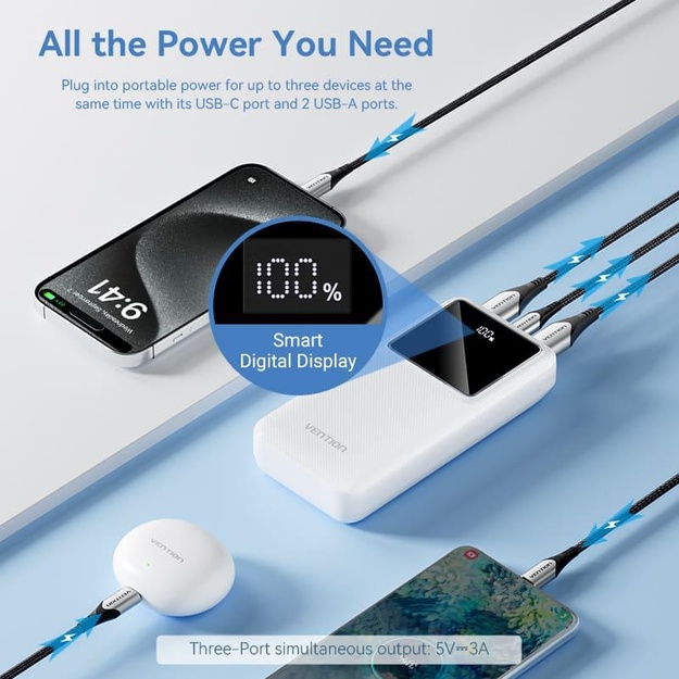 POWER BANK USB 20000MAH 22.5W/WHITE FHLW0 VENTION