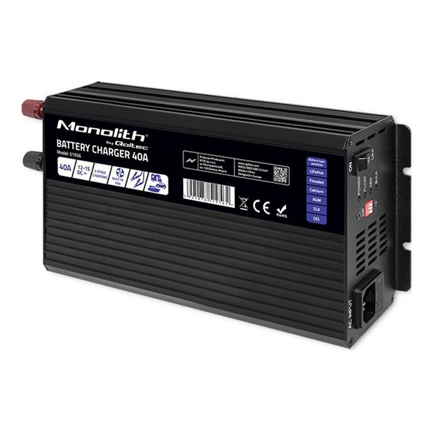 QOLTEC 51956 Smart Monolith charger for LiFePO4 AGM GEL SLA batteries / 40A / 12V