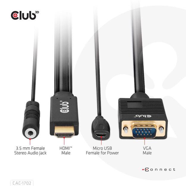 CABLE HDMI TO VGA 2M/M/M CAC-1712 CLUB3D 3