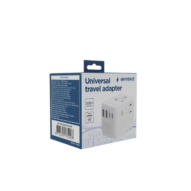 POWER ADAPTER TRAVEL 70W/WHITE TPA-2A3C70-01-W GEMBIRD 2