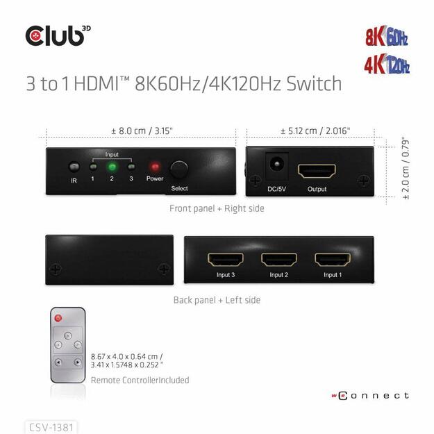 VIDEO SWITCH HDMI 3PORT/CSV-1381 CLUB3D 1
