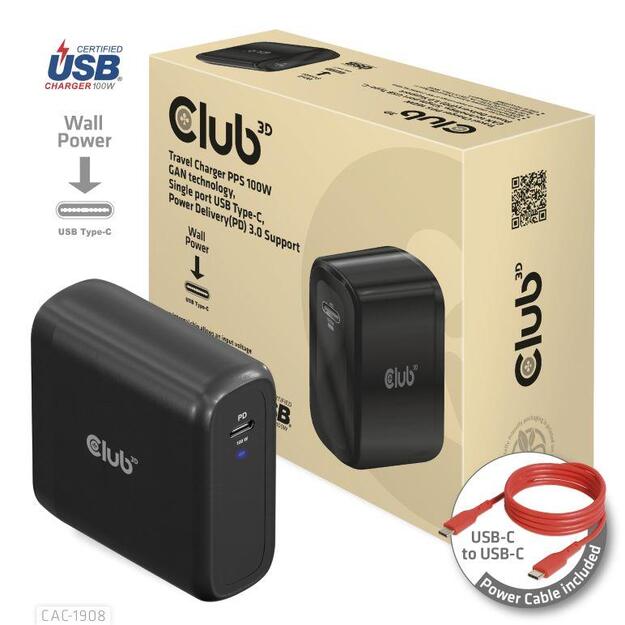 MOBILE TRAVEL CHARGER USB-C/100W CAC-1908EU CLUB3D 1