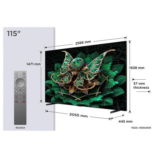 TV Set|TCL|115  |4K Ultra HD|3840 x 2160 pixels|Flat|16:9|QD-Mini LED|115C7K 8