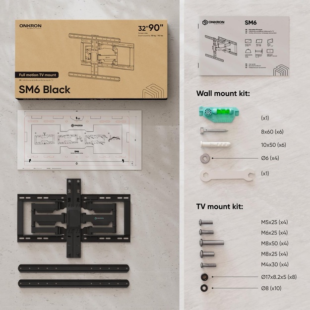 TV SET ACC WALL MOUNT /32-90 /BLACK SM6-B ONKRON
