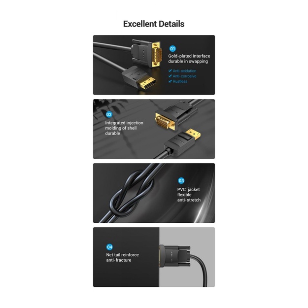 CABLE DP TO VGA 2M/BLACK HBLBH VENTION