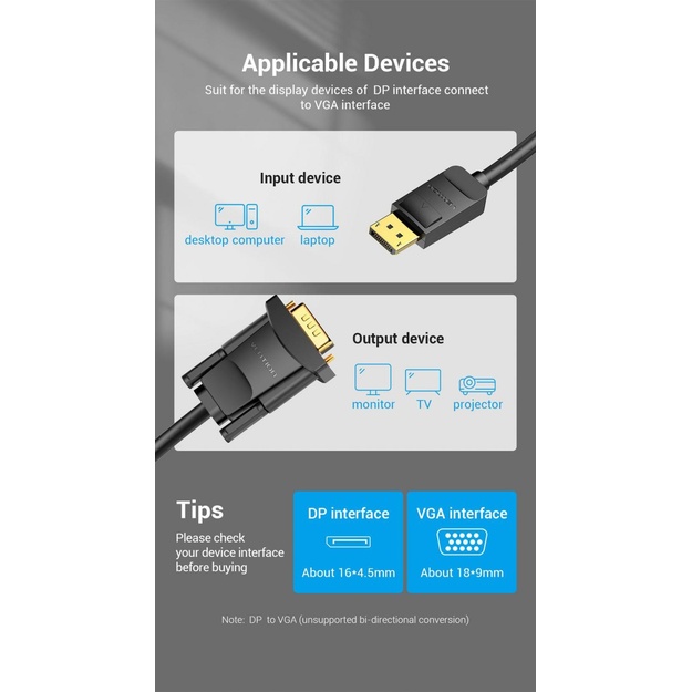 CABLE DP TO VGA 2M/BLACK HBLBH VENTION