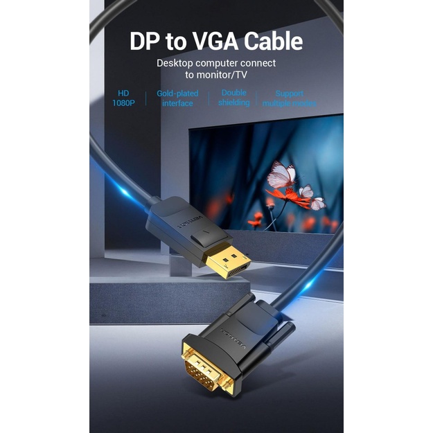CABLE DP TO VGA 2M/BLACK HBLBH VENTION
