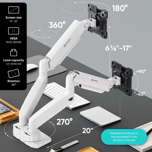 MONITOR ACC DESK MOUNT/13-32  BLK/WHT G160-BW ONKRON