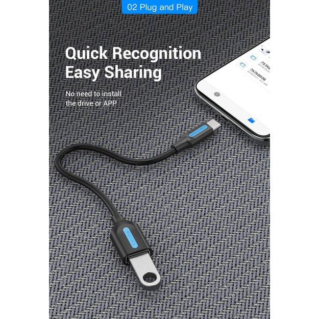 CABLE USB2.0C MALE TO A FEMALE/0.15M BLACK CCSBB VENTION