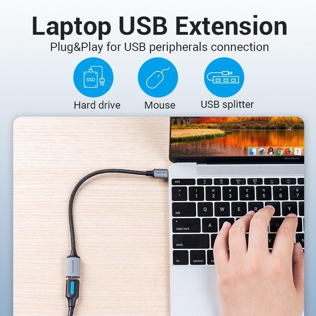 CABLE USB3.0C MALE TO A FEMALE/0.15M GRAY CCXHB VENTION