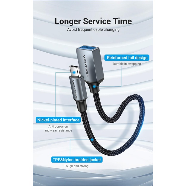 CABLE USB3.0C MALE TO A FEMALE/0.15M GRAY CCXHB VENTION