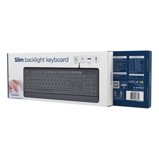GEMBIRD Slim wired backlight keyboard black US layout