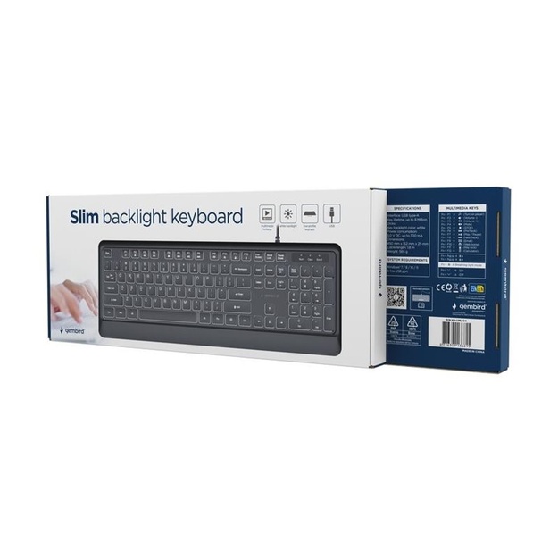GEMBIRD Slim wired backlight keyboard black US layout