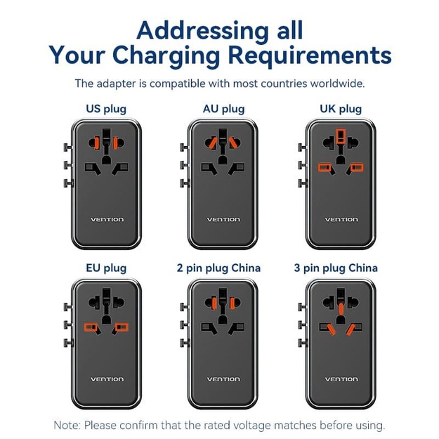 POWER ADAPTER TRAVEL 4PORT/BLACK FJGB0 VENTION