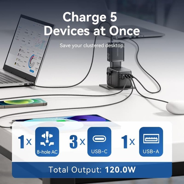 POWER ADAPTER TRAVEL 4PORT/BLACK FJGB0 VENTION