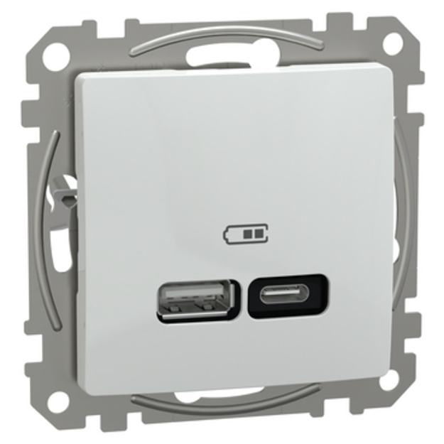 USB lizdas A+C tipo, 3A, 21W, vienvietė, Schneider Sedna, balta sp. SDD111405