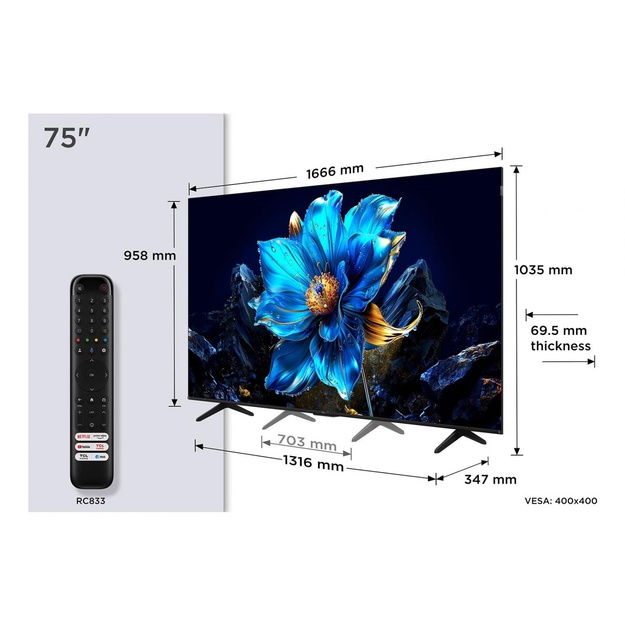 TV Set|TCL|75  |4K Ultra HD|3840 x 2160 pixels|Flat|16:9|QLED|75P7K
