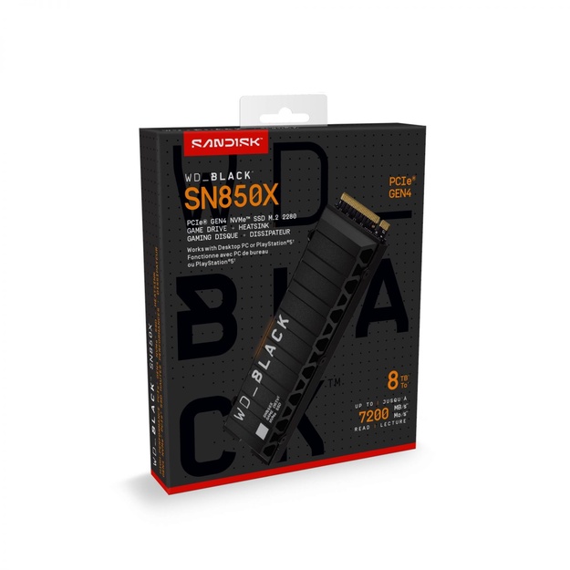 SSD|SANDISK|4800xTBW rating|Read speed 7200 MB/s|Write speed 6600 MB/s|NVMe Yes|PCI Express 4.0|M.2|8000 GB|WDS800T2XHE
