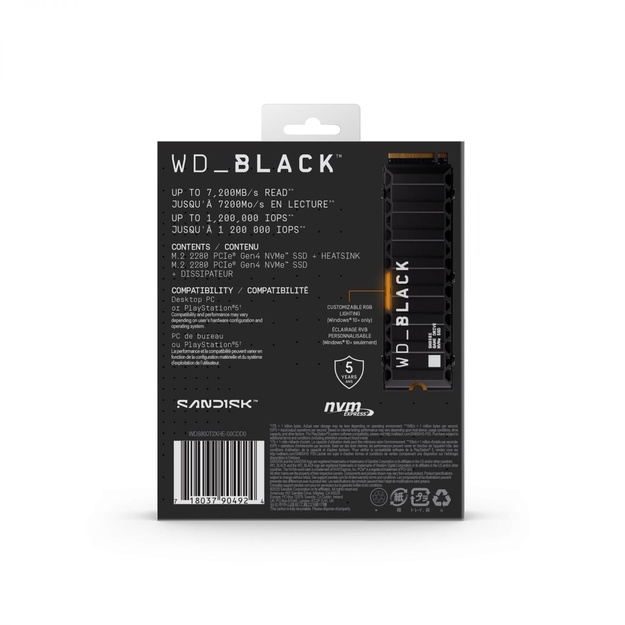 SSD|SANDISK|4800xTBW rating|Read speed 7200 MB/s|Write speed 6600 MB/s|NVMe Yes|PCI Express 4.0|M.2|8000 GB|WDS800T2XHE