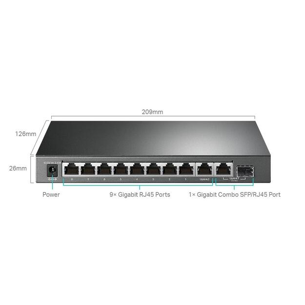 Komutatorius TP-LINK TL-SG1210MPE Desktop 9x10Base-T 100Base-TX 1000Base-T 1x10/100/1000 SFP combo PoE+ ports 8 123W