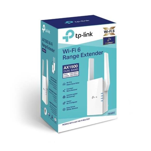 Belaidžio ryšio stiprintuvas TP-LINK AX1500 Wi-Fi 6 Broadcom 1.5GHz Tri-Core CPU Wall Plugged 2 external antennas