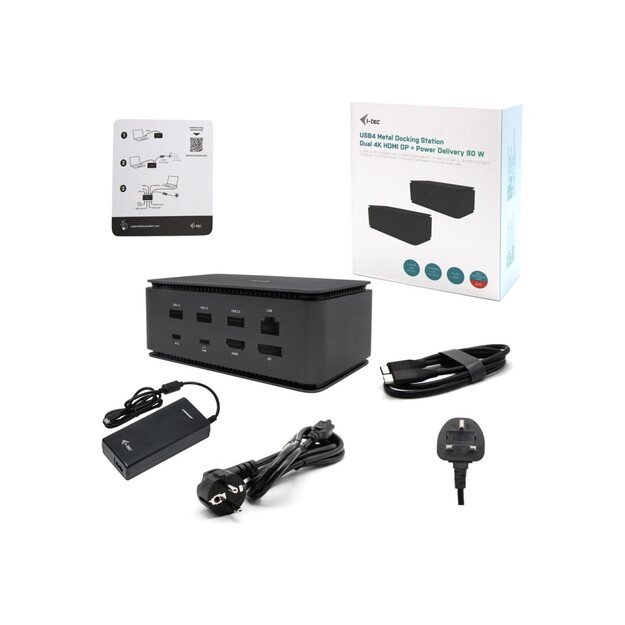 I-TEC USB4 Metal Docking station Dual 4K HDMI DP with Power Delivery 80W + Universal Charger 112W