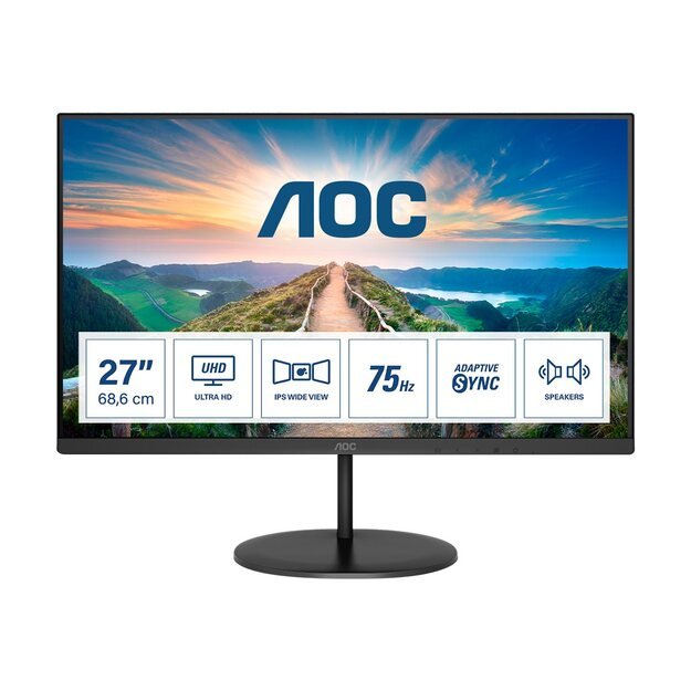 Monitorius AOC U27V4EA 68.6cm 27inch 3 sides frameless IPS monitor UHD HDMI 2.0 x2 DisplayPort 1.2 x1