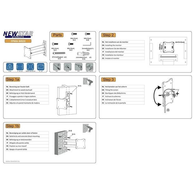 Televizoriaus laikiklis sieninis SILVER/10-24  FPMA-W820 NEOMOUNTS
