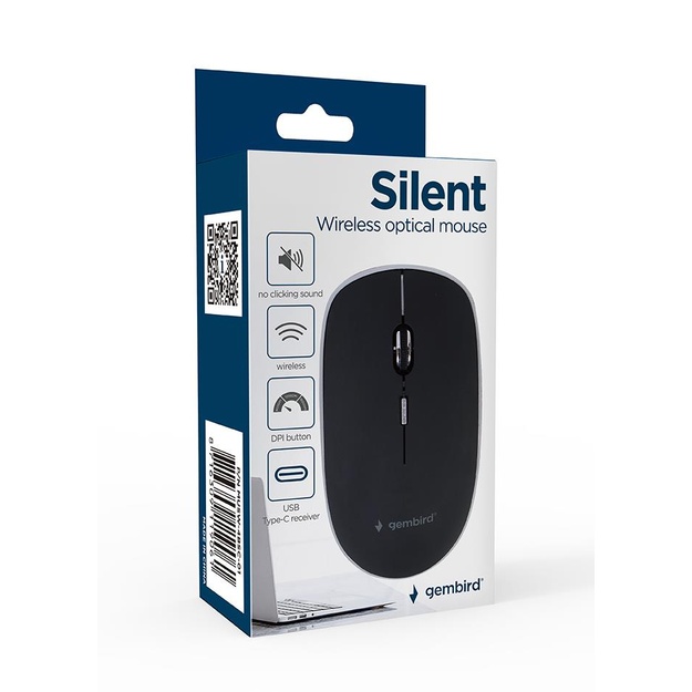 Kompiuterinė pelė belaidė MOUSE USB-C OPTICAL WRL BLACK/SILENT MUSW-4BSC-01 GEMBIRD