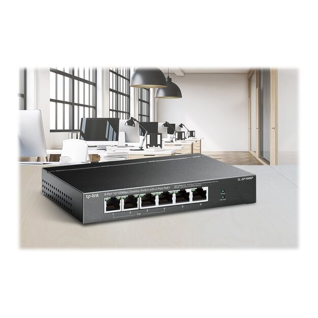 Komutatorius TP-LINK TL-SF1006P Desktop 6x10Base-T 100Base-TX PoE+ ports 4