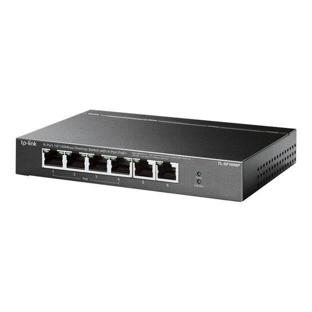 Komutatorius TP-LINK TL-SF1006P Desktop 6x10Base-T 100Base-TX PoE+ ports 4