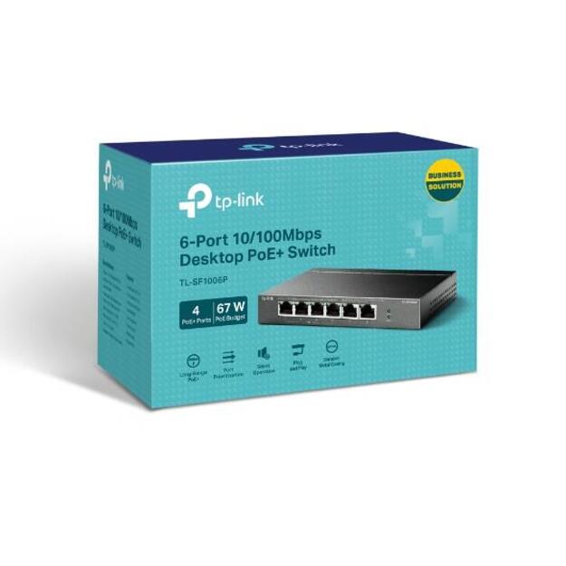 Komutatorius TP-LINK TL-SF1006P Desktop 6x10Base-T 100Base-TX PoE+ ports 4 6