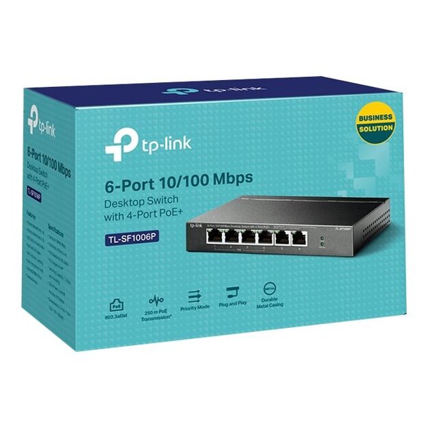 Komutatorius TP-LINK TL-SF1006P Desktop 6x10Base-T 100Base-TX PoE+ ports 4