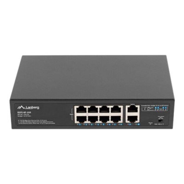 Komutatorius LANBERG switch PoE 19inch 10-port 100MB 8 ports PoE 30W/port max 120w RSFE-8P-2GE unmanaged 4