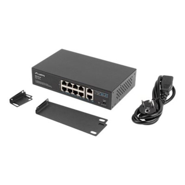 Komutatorius LANBERG switch PoE 19inch 10-port 100MB 8 ports PoE 30W/port max 120w RSFE-8P-2GE unmanaged 3