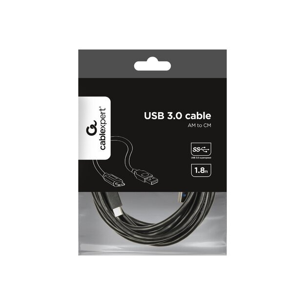 GEMBIRD CCP-USB3-AMCM-6 Gembird USB 3.0 cable to type-C (AM/CM), 1.8m, black 2