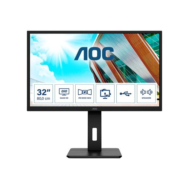 Monitorius AOC Q32P2 31.5inch IPS WQHD 75Hz 4ms 250 cd/m2 1000:1 HDMIx2 DP 4xUSB 3.2 Speakers