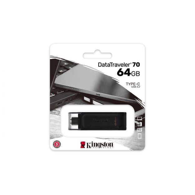 USB raktas MEMORY DRIVE FLASH USB-C 64GB/DT70/64GB KINGSTON 7