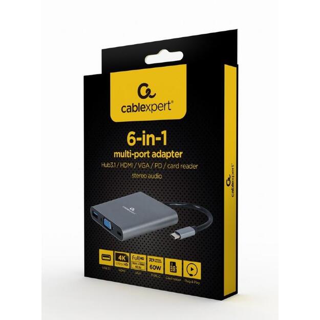 I/O ADAPTER USB-C TO HDMI/USB3/6IN1 A-CM-COMBO6-01 GEMBIRD