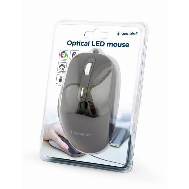 Kompiuterinė pelė laidinė MOUSE USB OPTICAL/BLACK MUS-6B-02 GEMBIRD