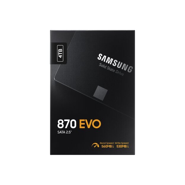 Kietasis diskas (SSD) vidinis SSD|SAMSUNG|870 EVO|4TB|SATA|SATA 3.0|MLC|Write speed 530 MBytes/sec|Read speed 560 MBytes/sec|2,5 |MTBF 1500000 hours|MZ-77E4T0B/EU