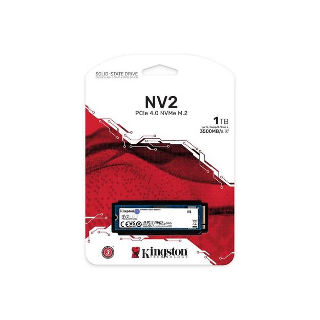 Kietasis diskas (SSD) vidinis SSD|KINGSTON|NV2|1TB|M.2|PCIE|NVMe|Write speed 2100 MBytes/sec|Read speed 3500 MBytes/sec|2.2mm|TBW 320 TB|MTBF 1500000 hours|SNV2S/1000G