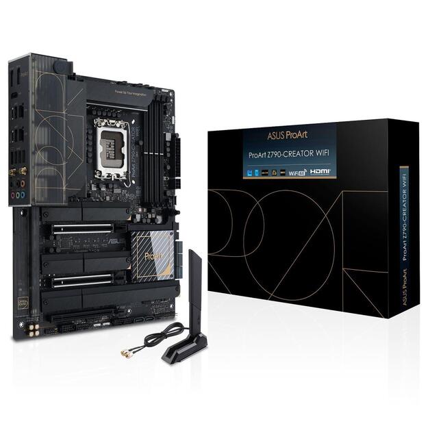 Pagrindinė plokštė|ASUS|Intel Z790|LGA1700|ATX|Memory DDR5|Memory slots 4|1xPCI-Express 4.0 16x|2xPCI-Express 5.0 16x|4xM.2|1xHDMI|2xDisplayPort|6xUSB 3.2|2xUSB4|2xRJ45|5xAudio port|PROARTZ790-CREATORWIFI