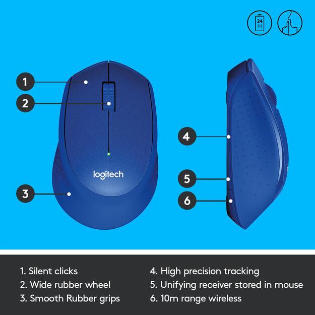 Kompiuterinė pelė belaidė OPTICAL WRL M330/SILENT BL 910-004910 LOGITECH