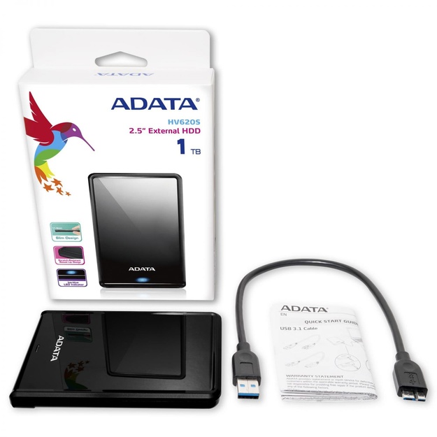 Išorinis kietasis diskas HDD ADATA|HV620S|1TB|USB 3.1|Colour Black|AHV620S-1TU31-CBK