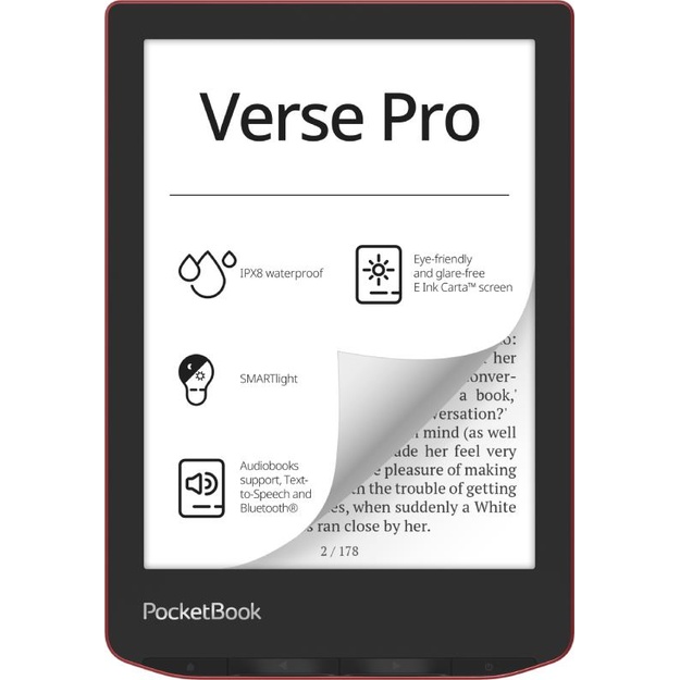 E-Reader|POCKETBOOK|Verse Pro|6 |1072x1448|1xUSB-C|Wireless LAN|Bluetooth|Red|PB634-3-WW
