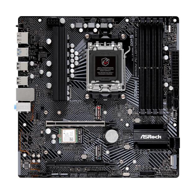 Mainboard|ASROCK|AMD B650|SAM5|Micro-ATX|Memory DDR5|Memory slots 4|1xPCI-Express 3.0 16x|1xPCI-Express 4.0 16x|3xM.2|1xHDMI|1xDisplayPort|4xUSB 2.0|3xUSB 3.2|1xUSB-C|1xRJ45|3xAudio port|B650MPGLIGHTNINGWIFI