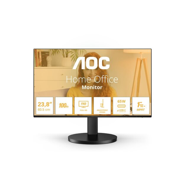 AOC 27B3CF2 27inch 1920x1080 100Hz IPS Flat H/A 110mm 65W AdaptiveSync USB HUB SPEAKERS Low Blue Light USB C HDMI 250cd/m2